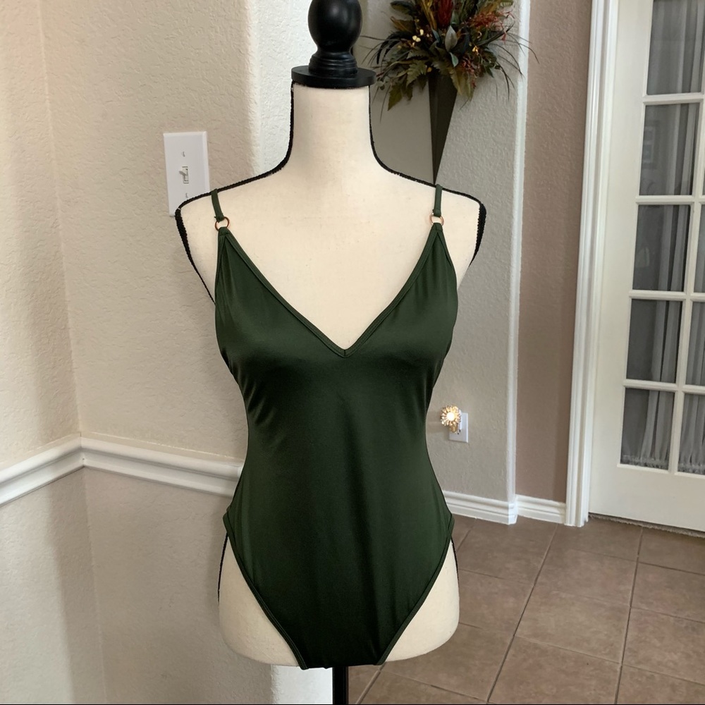 LA Hearts army green one piece swimsuit